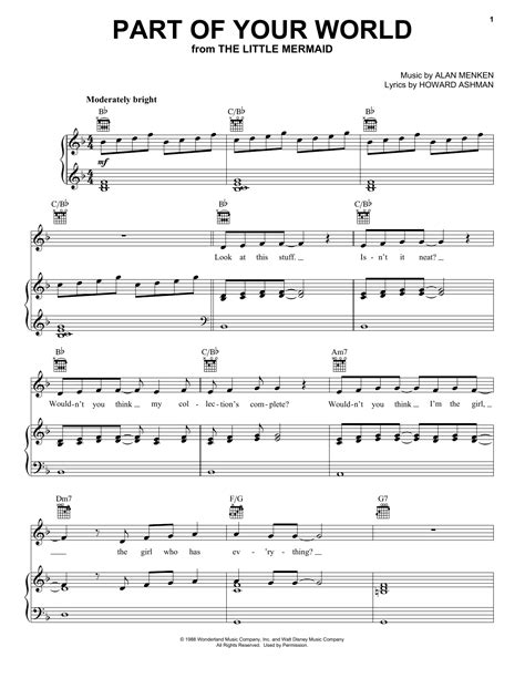 part of that world chords piano|part of your world key.